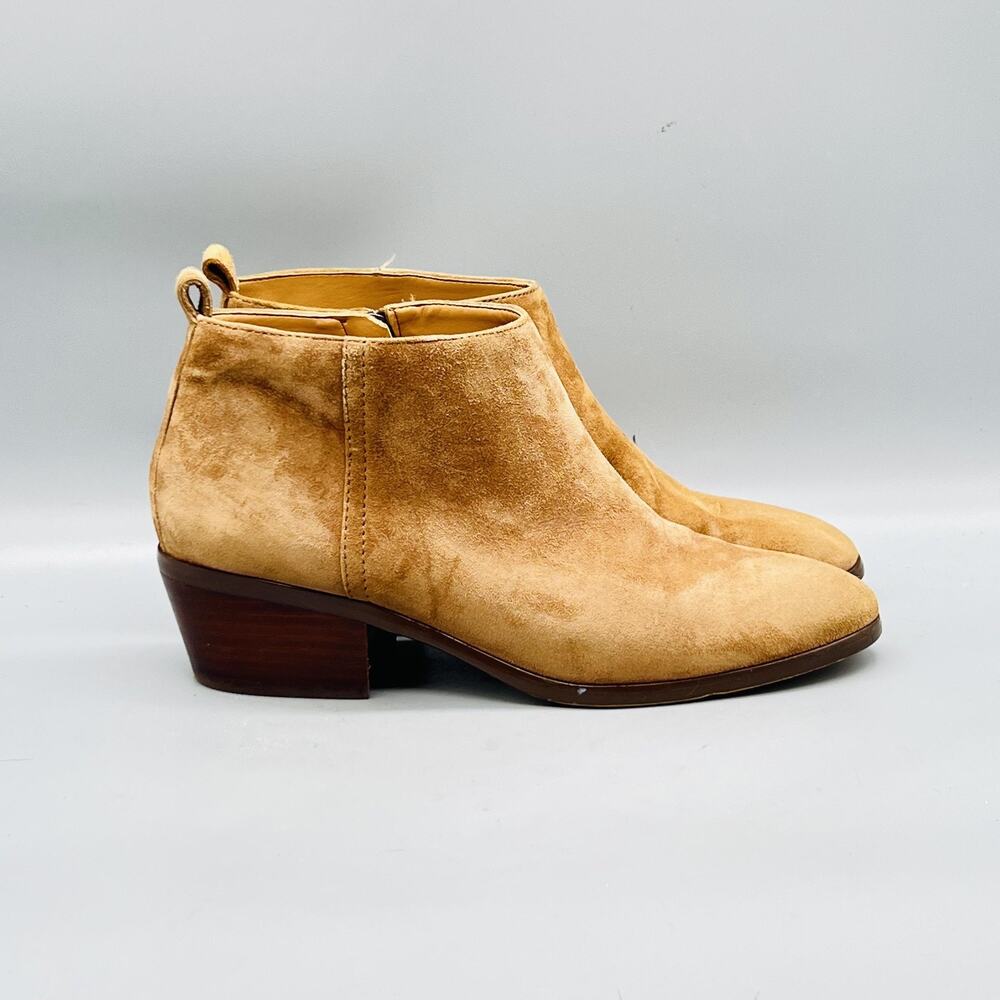J Crew Boots Womens 8 Beige Suede Ankle Zip Low Block Heel Booties Shoes Comfort